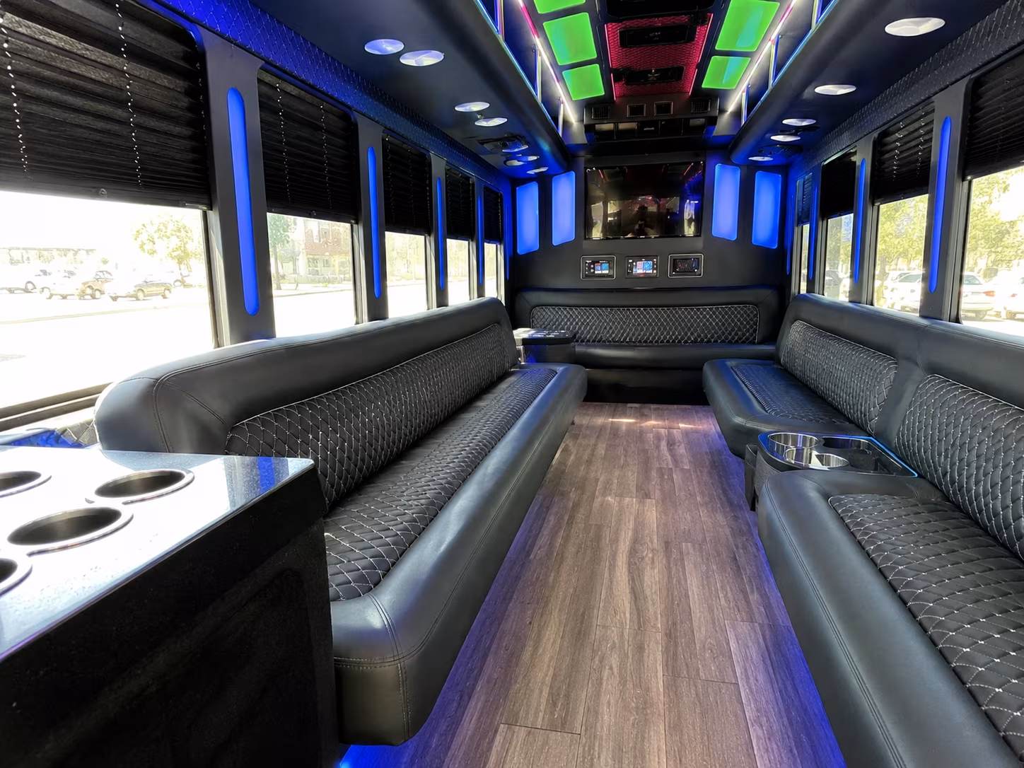 erie 15 passenger party bus inside