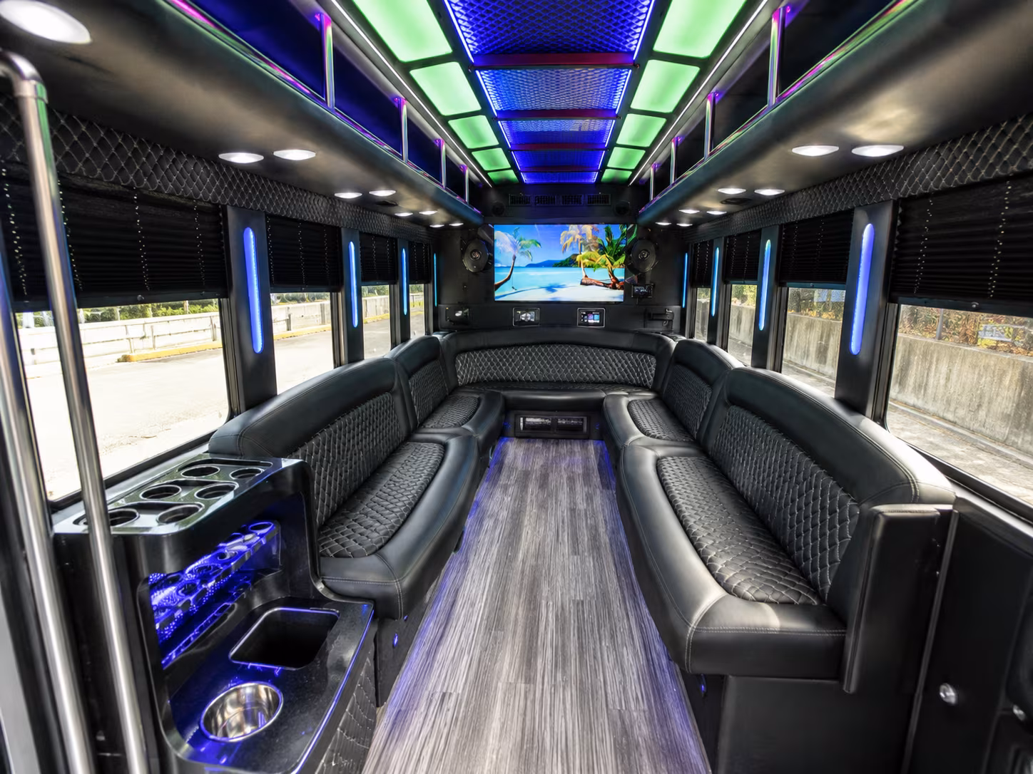 erie 18 passenger party bus inside