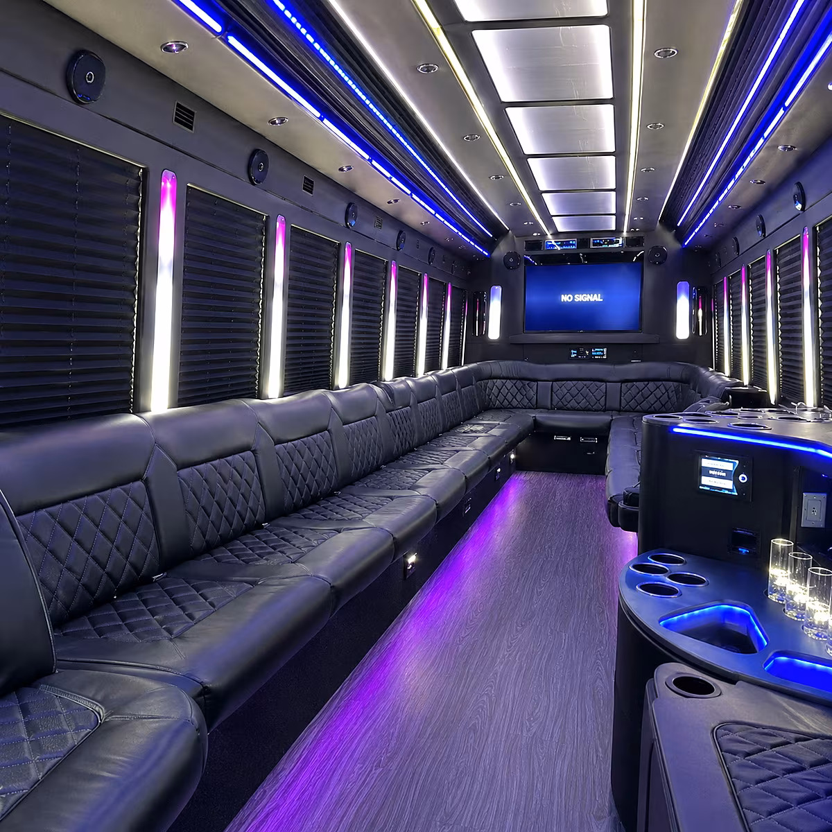 erie 30 passenger party bus inside