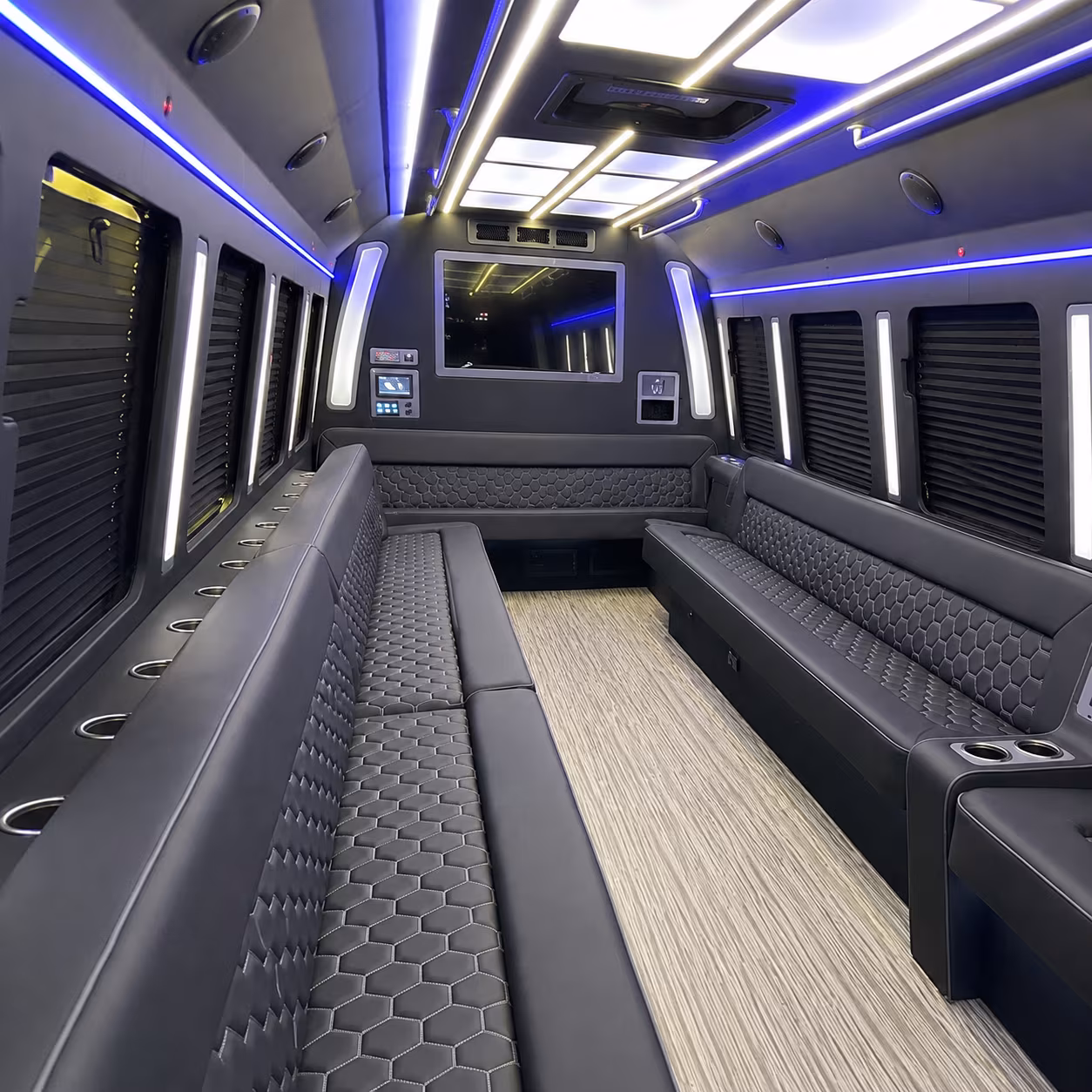 erie 40 passenger party bus inside